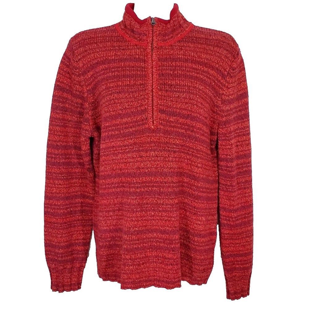 Woolrich Sweater Large Red Orange Heathered 1/2 Zip Pullover Wool Blend Mock